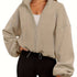 Damen Fleece-Jacke Sweatshirt mit Reißverschluss und Kordelzug | Langärmlige Jacke für Herbst und Winter